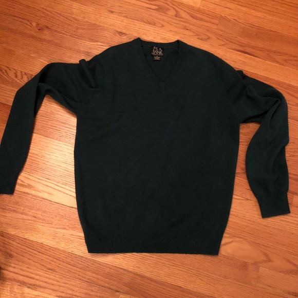 Mens 100% Cashmere Jos A Bank Green V Neck Sweater Small - Picture 1 of 3